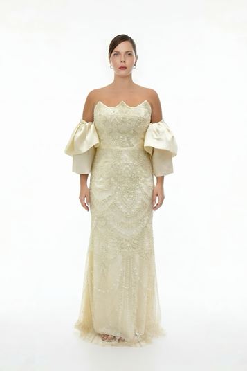 Abito da sera taglie forti con paillettes color osso